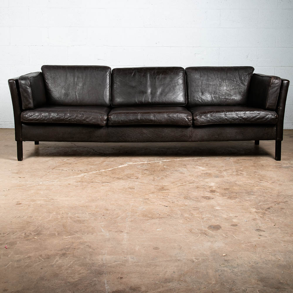 Mid Century Danish Modern Sofa Couch 3 Seater Leather Black Dark Brown Denmark