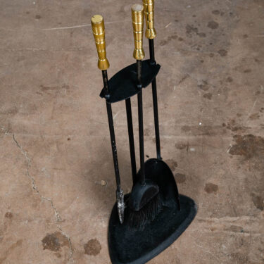 Mid Century Modern Fireplace Tools Brass Seymour Wrought Metal Vintage 3 pc Set
