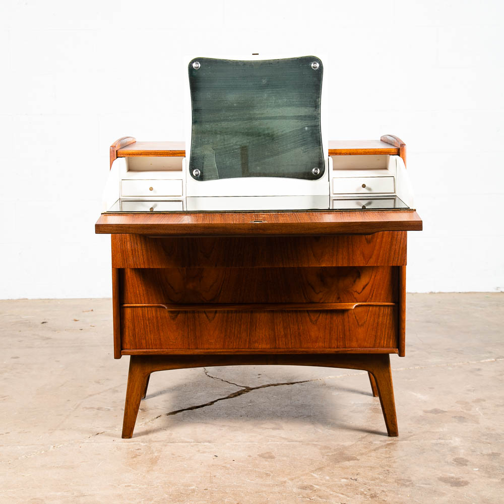 Mid Century Danish Modern Desk Vanity Office Teak 6 Drawer Vintage Denmark - Image 7