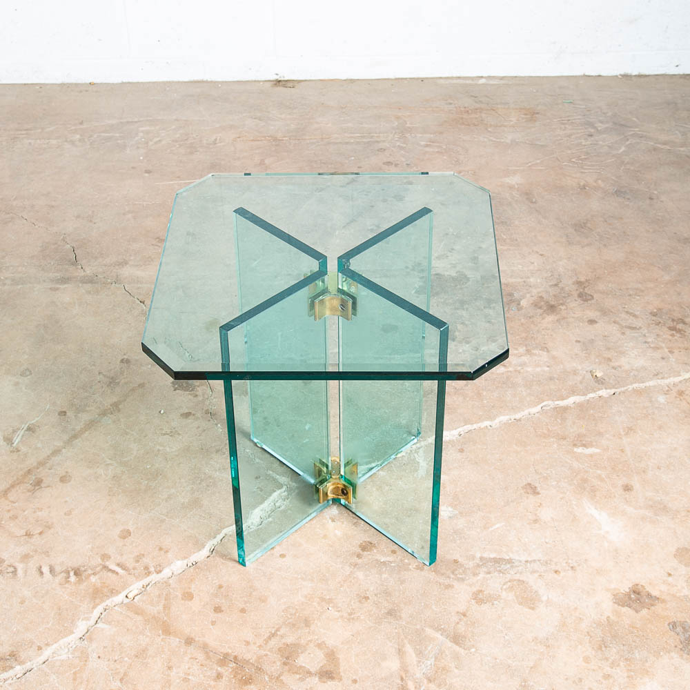 Mid Century Post Modern Side Table Glass Leon Rosen Pace Collection End Brass - Image 6
