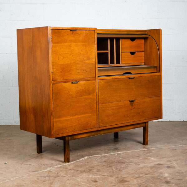 Mid Century Modern Desk Mainline Hooker Roll Top Walnut Tambour Door Secretary M - Image 3
