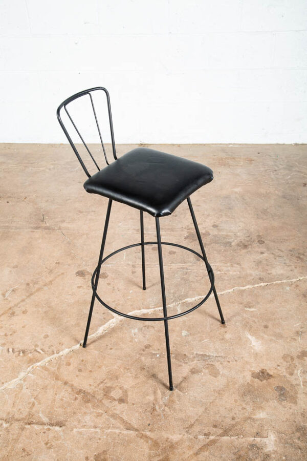 Mid Century Modern Bar Stool Black Metal Back 36.5" High Chair Mcm Round Vintage