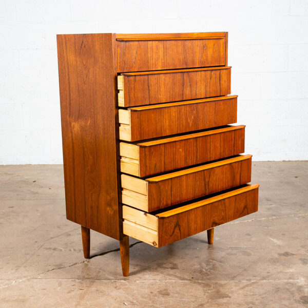 Mid Century Danish Modern Highboy Dresser 6 Drawer Solid Teak Denmark Vintage - Image 4