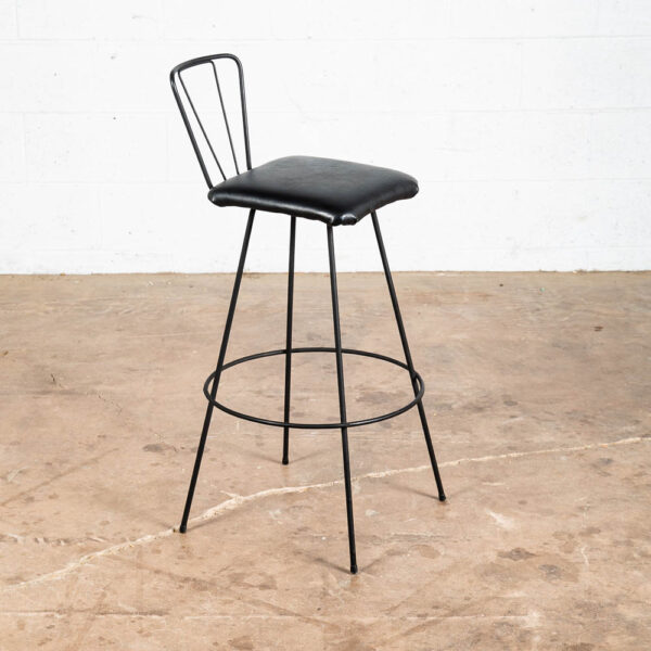 Mid Century Modern Bar Stool Black Metal Back 36.5" High Chair Mcm Round Vintage - Image 3