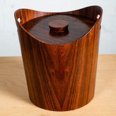 Mid Century Danish Modern Ice Bucket Japanese Design Round Rosewood Lid Tongs NM