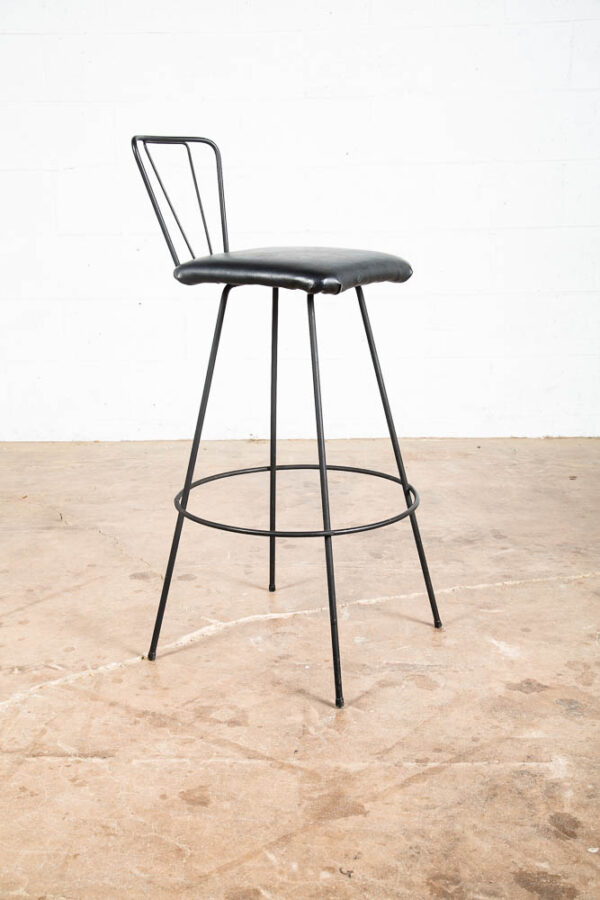 Mid Century Modern Bar Stool Black Metal Back 36.5" High Chair Mcm Round Vintage - Image 7