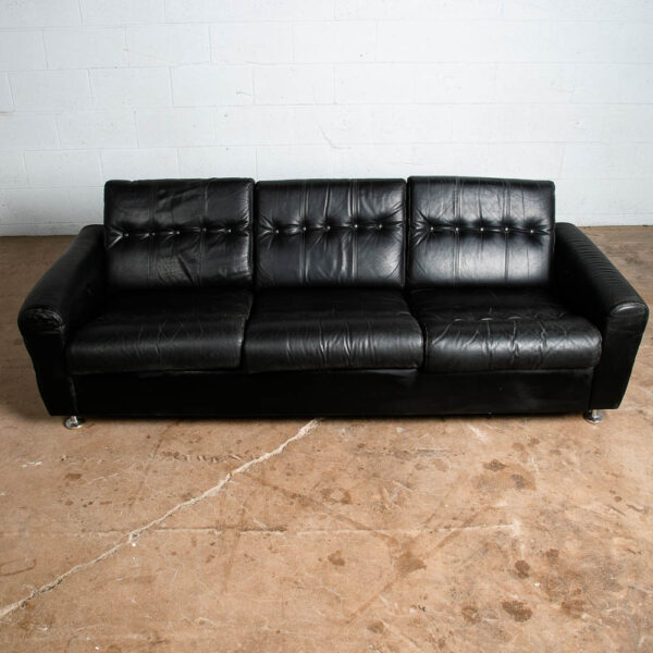 Mid Century Danish Modern Leather Sofa Couch 3 Seat Black Svend Skipper Low Mcm - Image 2