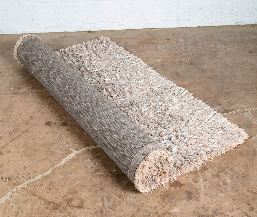 Mid Century Modern Shag Rug Wool Tan Canvas 90x65 Wool Vintage Retro - Image 8