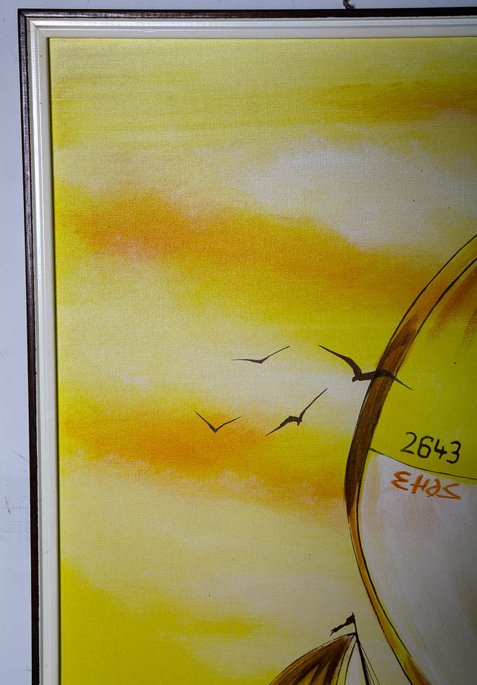 Mid Century Modern Original Art Guyot Boat Sailboat Brown Oil On Board Signed NM - Image 8