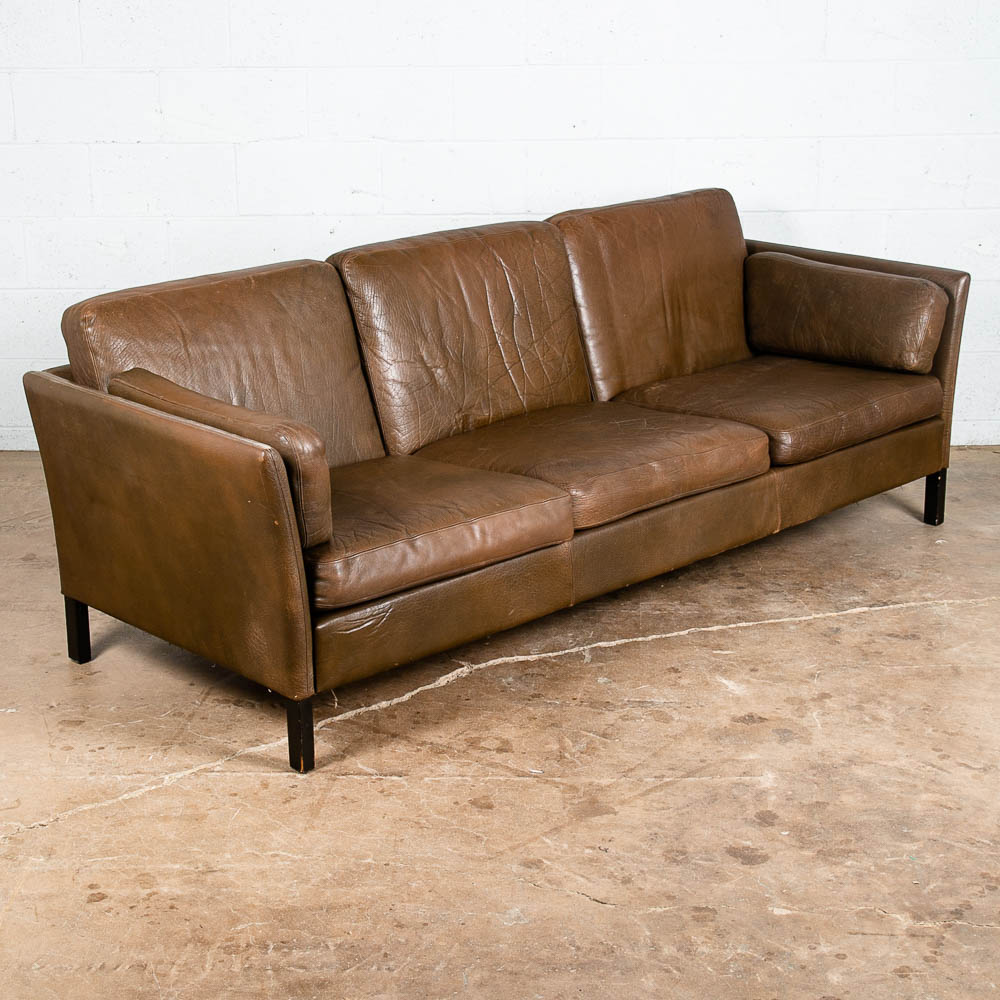 Mid Century Danish Modern Sofa Couch Brown Leather Stouby Borge Mogensen 3 seat - Image 7
