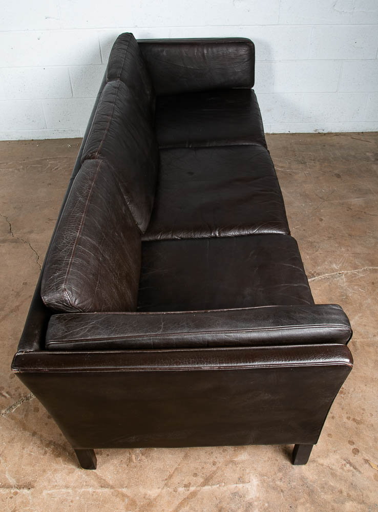 Mid Century Danish Modern Sofa Couch 3 Seater Leather Black Dark Brown Denmark - Image 3