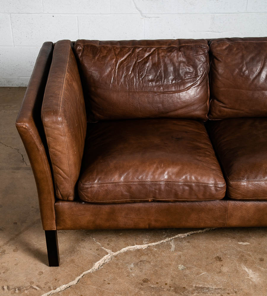 Mid Century Danish Modern Sofa Settee 2 Seater Stouby Brown Leather Denmark VG - Image 9