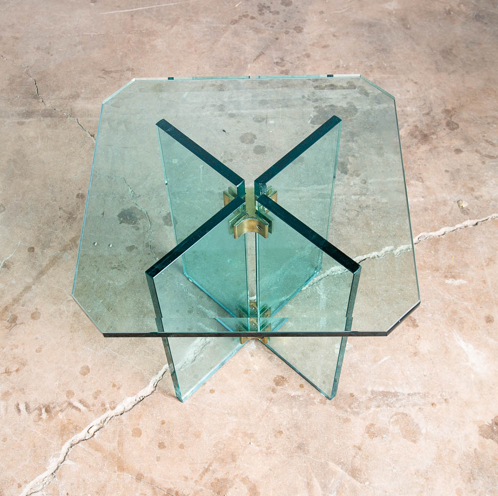 Mid Century Post Modern Side Table Glass Leon Rosen Pace Collection End Brass - Image 5
