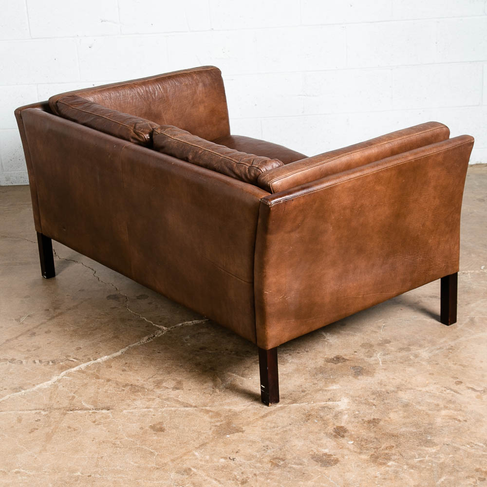 Mid Century Danish Modern Sofa Settee 2 Seater Stouby Brown Leather Denmark VG - Image 5