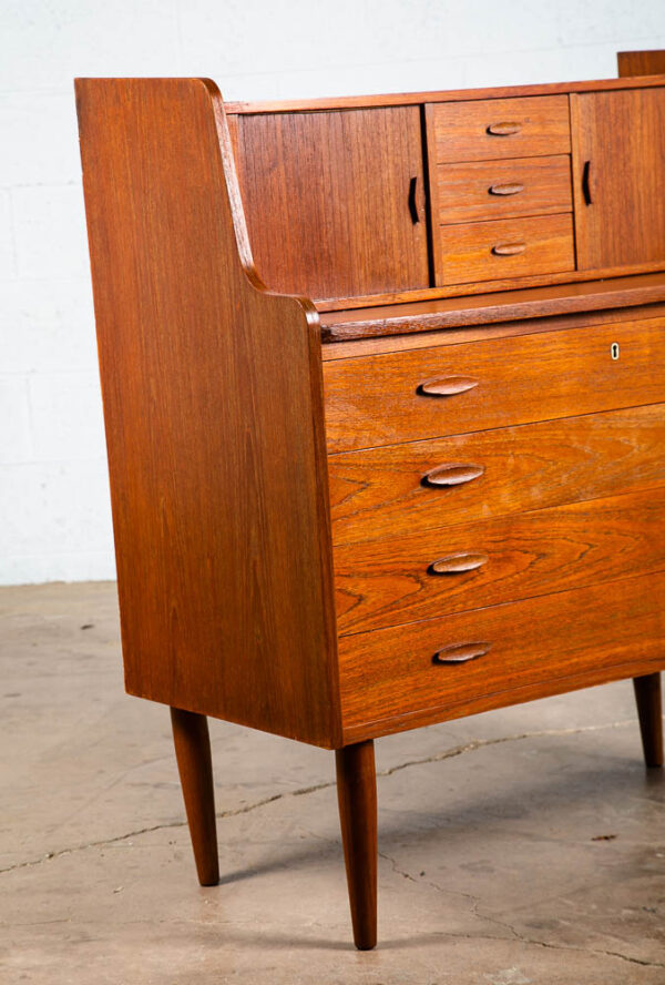 Mid Century Modern Secretary Desk Teak Tambour Doors Drawers Vanity Denmark M - Image 8