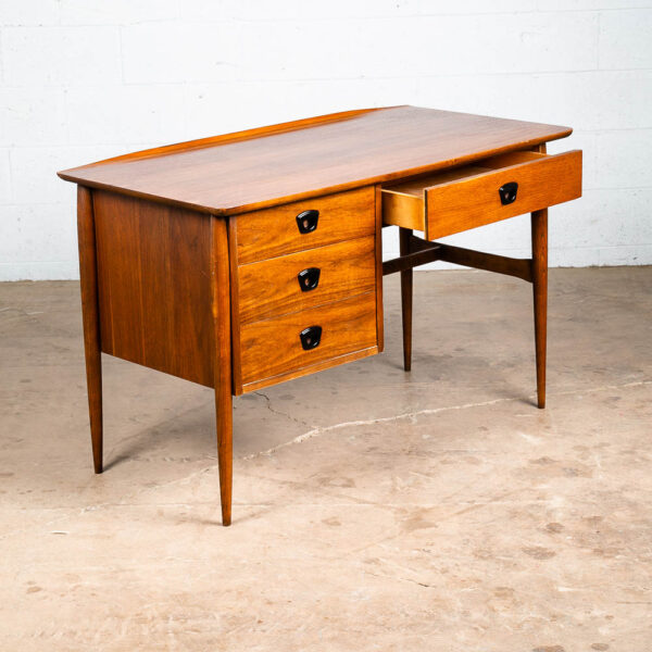 Mid Century Modern Desk Bassett Walnut Office Vintage 4 Drawers Executive Danish - Image 5