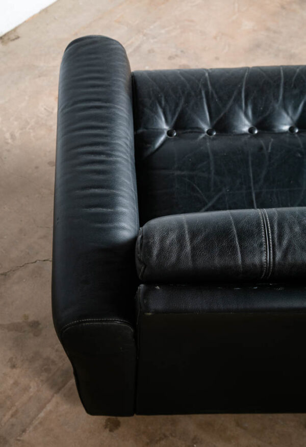 Mid Century Danish Modern Leather Sofa Couch 3 Seat Black Svend Skipper Low Mcm - Image 11