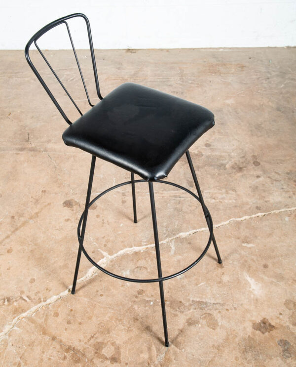 Mid Century Modern Bar Stool Black Metal Back 36.5" High Chair Mcm Round Vintage - Image 4