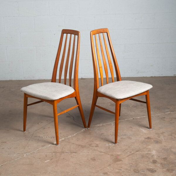 Mid Century Danish Modern Dining Chairs Set 4 Kofoed Eva Teak Wood Grey Hornslet - Image 3