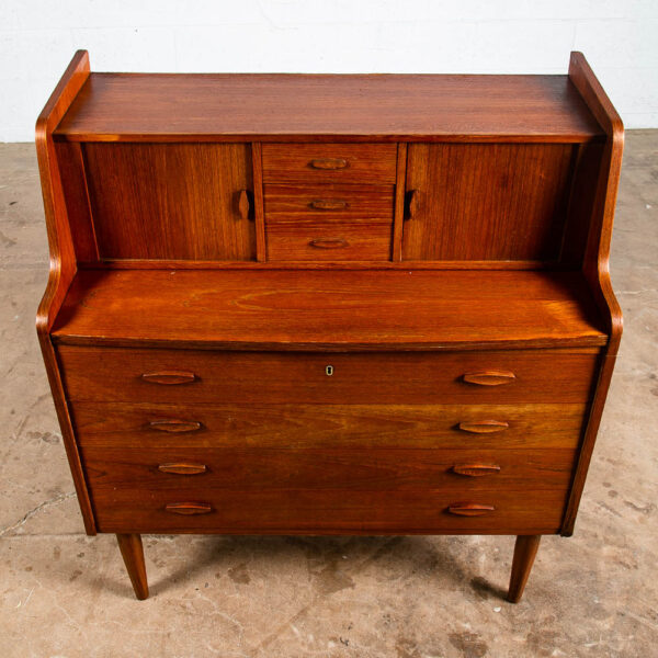 Mid Century Modern Secretary Desk Teak Tambour Doors Drawers Vanity Denmark M - Image 6