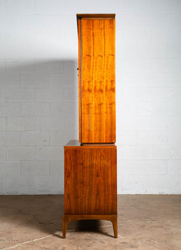 Mid Century Modern China Cabinet Lane Rhythm Walnut Cane Front Glass Display NM - Image 3