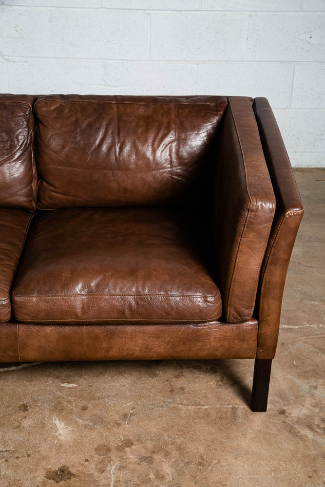 Mid Century Danish Modern Sofa Settee 2 Seater Stouby Brown Leather Denmark VG - Image 8