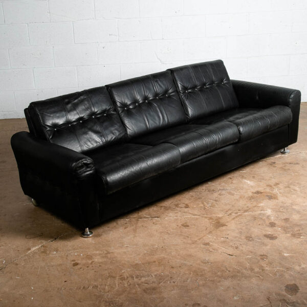 Mid Century Danish Modern Leather Sofa Couch 3 Seat Black Svend Skipper Low Mcm - Image 7