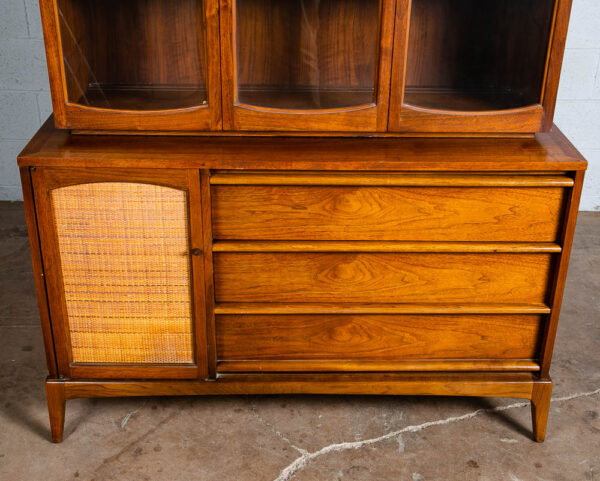 Mid Century Modern China Cabinet Lane Rhythm Walnut Cane Front Glass Display NM - Image 10