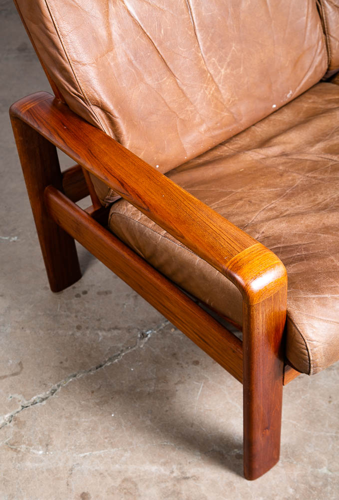 Mid Century Danish Modern Settee Sofa Komfort Tan Leather Denmark 3 Seat Teak VG - Image 12