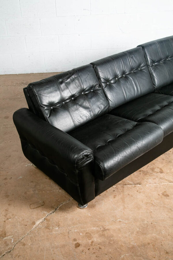 Mid Century Danish Modern Leather Sofa Couch 3 Seat Black Svend Skipper Low Mcm - Image 5