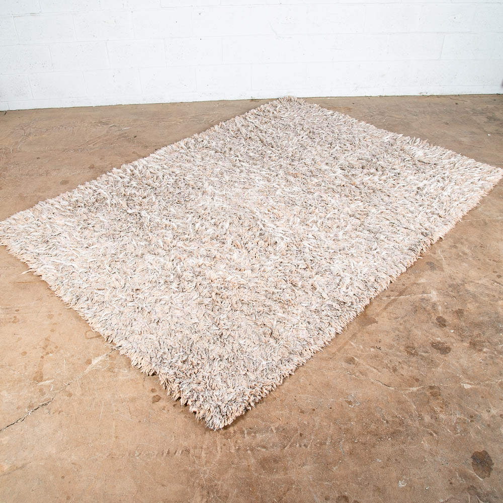 Mid Century Modern Shag Rug Wool Tan Canvas 90x65 Wool Vintage Retro
