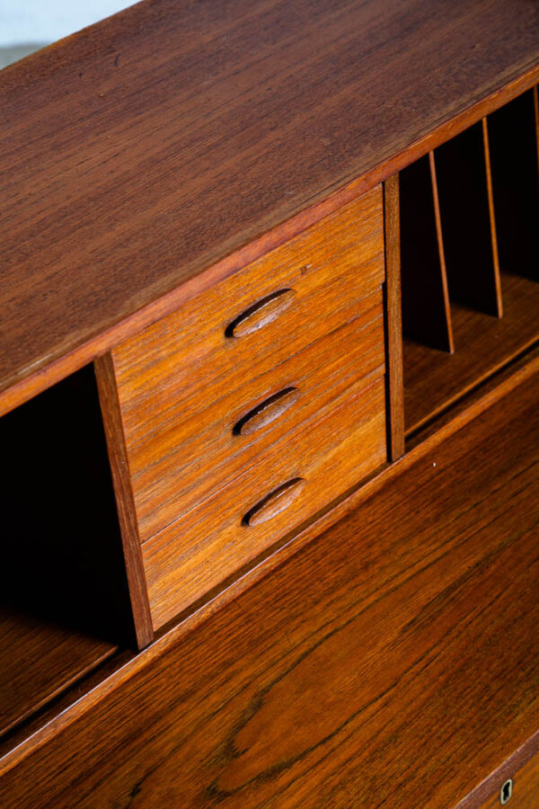 Mid Century Modern Secretary Desk Teak Tambour Doors Drawers Vanity Denmark M - Image 11