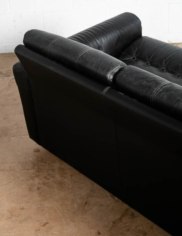 Mid Century Danish Modern Leather Sofa Couch 3 Seat Black Svend Skipper Low Mcm - Image 10