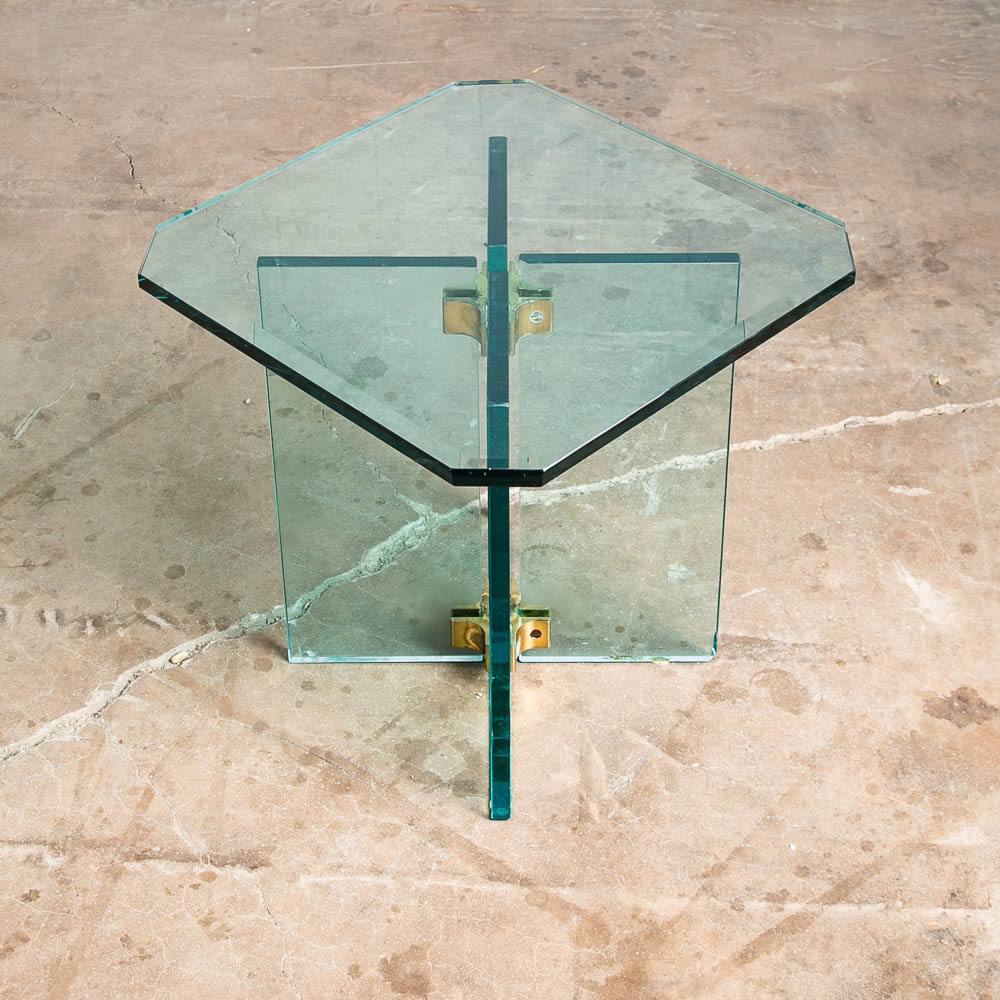 Mid Century Post Modern Side Table Glass Leon Rosen Pace Collection End Brass - Image 2