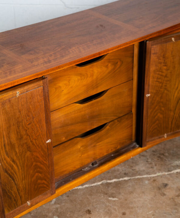Mid Century Modern Dresser Credenza Lane Rhythm Walnut 9 Drawer Wood Danish Cane - Image 6