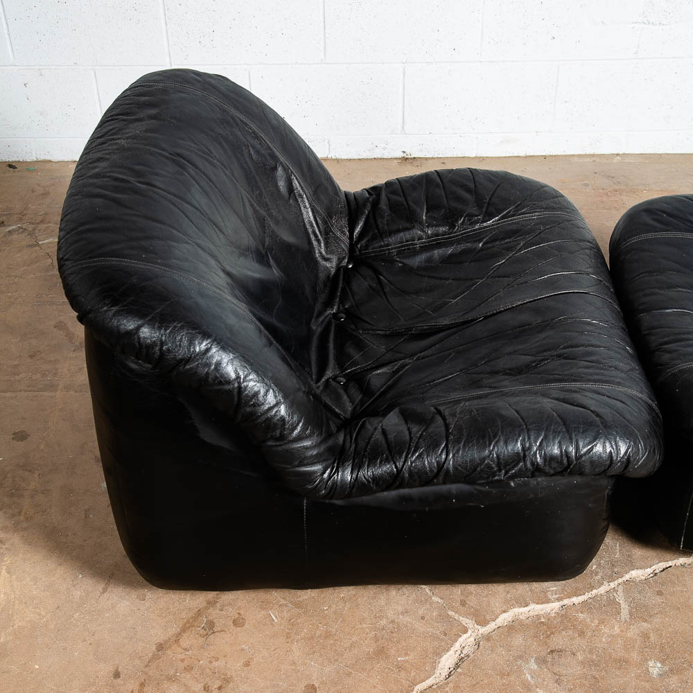 Mid Century Modern Lounge Chair Black Leather Ottoman Set 80s Vintage Retro Seat - Image 8