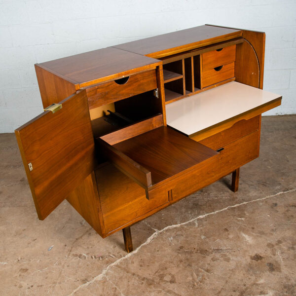 Mid Century Modern Desk Mainline Hooker Roll Top Walnut Tambour Door Secretary M - Image 8