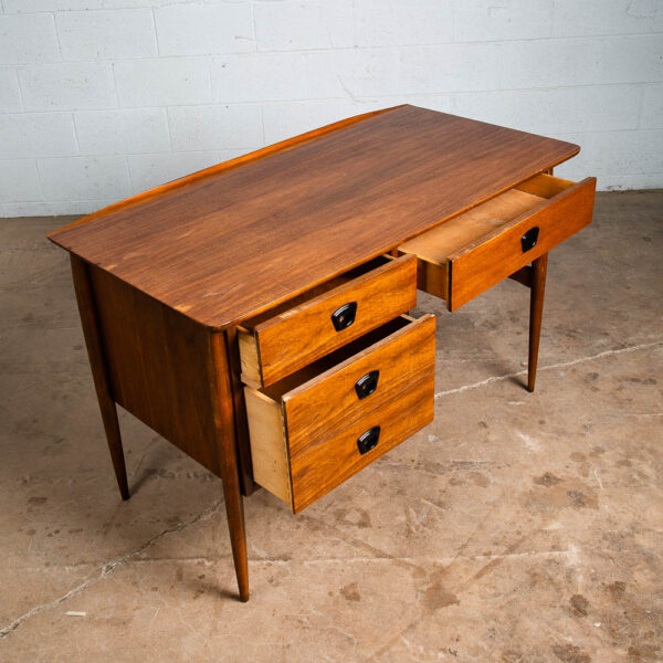 Mid Century Modern Desk Bassett Walnut Office Vintage 4 Drawers Executive Danish - Image 6