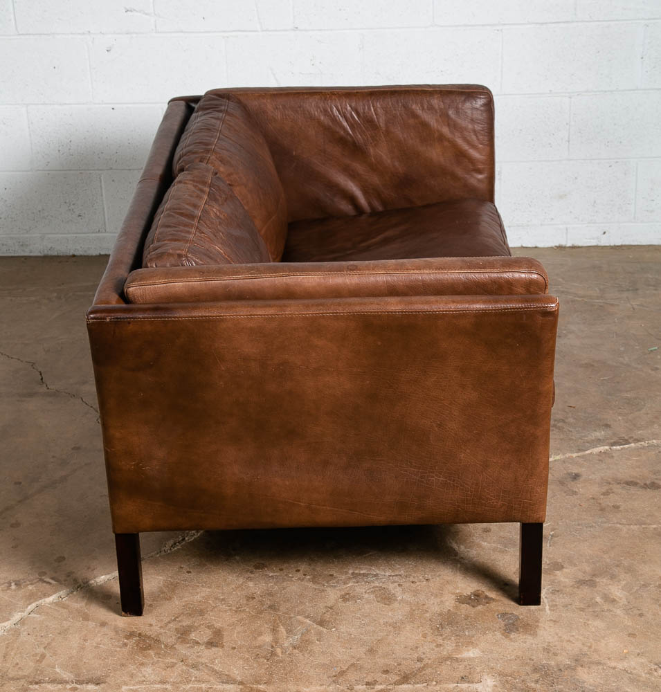 Mid Century Danish Modern Sofa Settee 2 Seater Stouby Brown Leather Denmark VG - Image 4