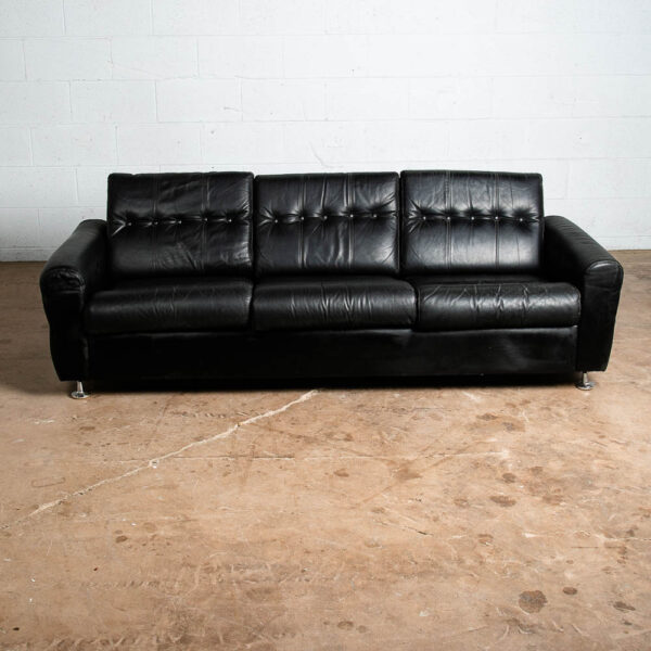 Mid Century Danish Modern Leather Sofa Couch 3 Seat Black Svend Skipper Low Mcm - Image 8