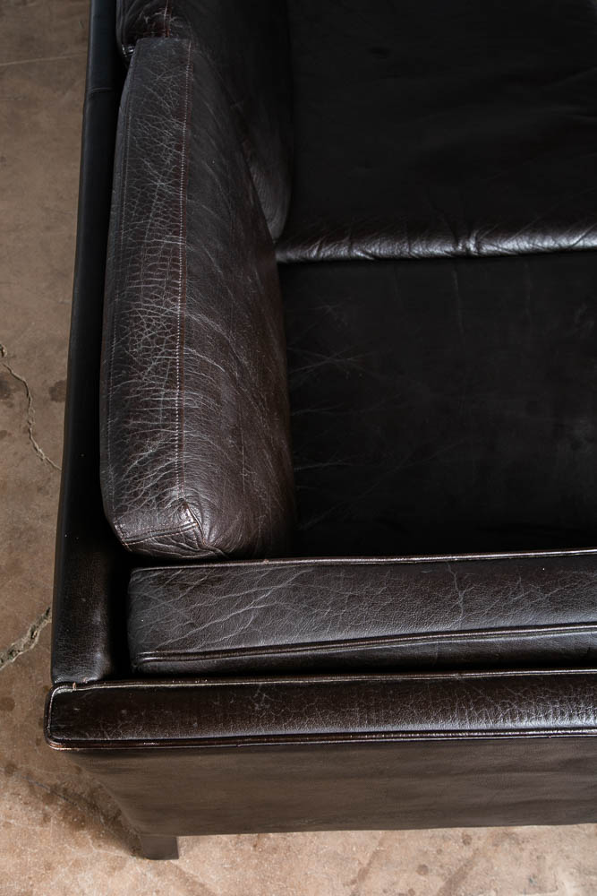 Mid Century Danish Modern Sofa Couch 3 Seater Leather Black Dark Brown Denmark - Image 8