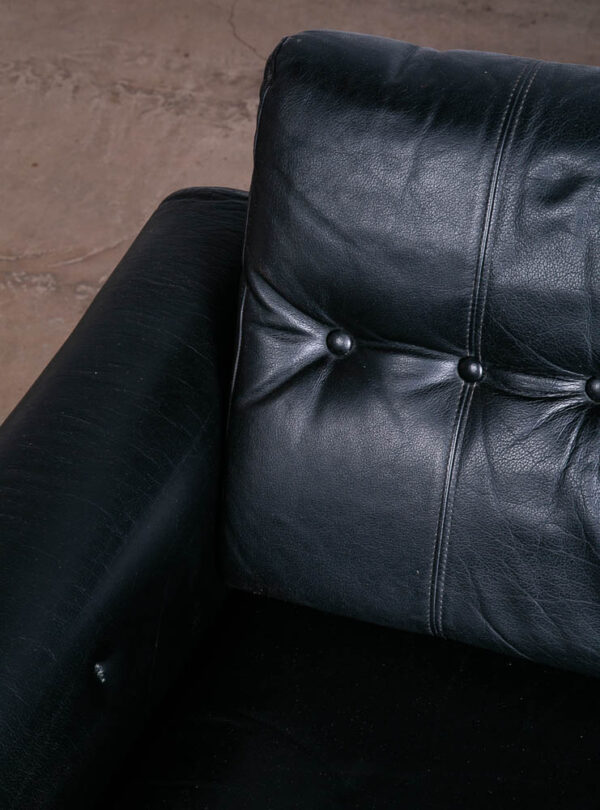 Mid Century Danish Modern Leather Sofa Couch 3 Seat Black Svend Skipper Low Mcm - Image 9