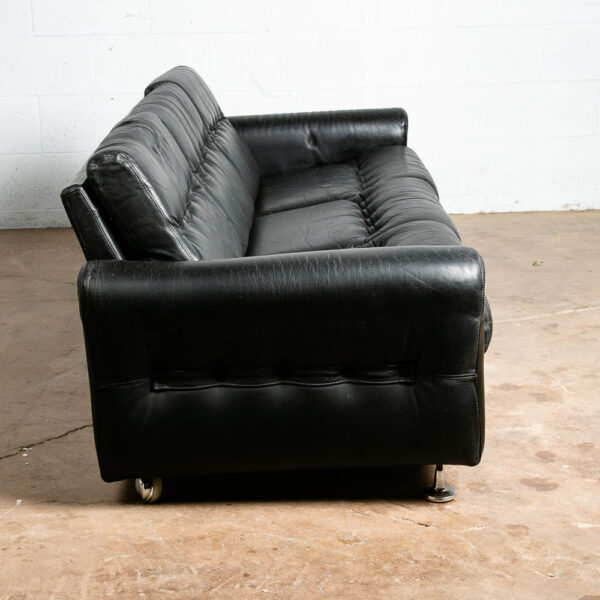 Mid Century Danish Modern Leather Sofa Couch 3 Seat Black Svend Skipper Low Mcm - Image 6