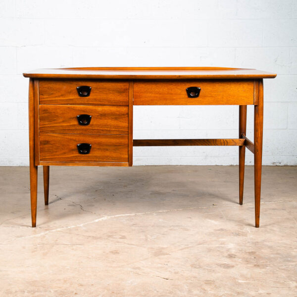 Mid Century Modern Desk Bassett Walnut Office Vintage 4 Drawers Executive Danish - Image 2