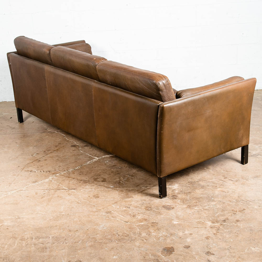 Mid Century Danish Modern Sofa Couch Brown Leather Stouby Borge Mogensen 3 seat - Image 4