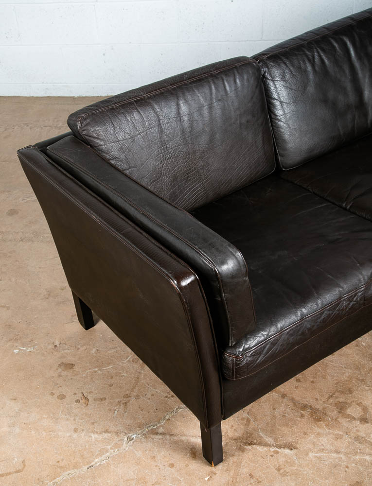 Mid Century Danish Modern Sofa Couch 3 Seater Leather Black Dark Brown Denmark - Image 6