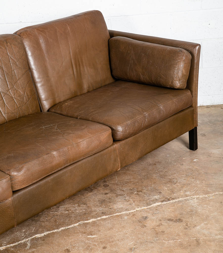 Mid Century Danish Modern Sofa Couch Brown Leather Stouby Borge Mogensen 3 seat - Image 6