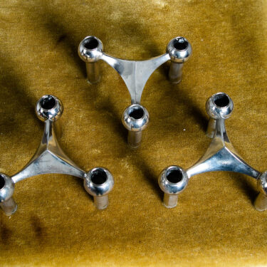 Mid Century Danish Modern Candleholder Set Chrome Three Nagel Werner Stoff 1970