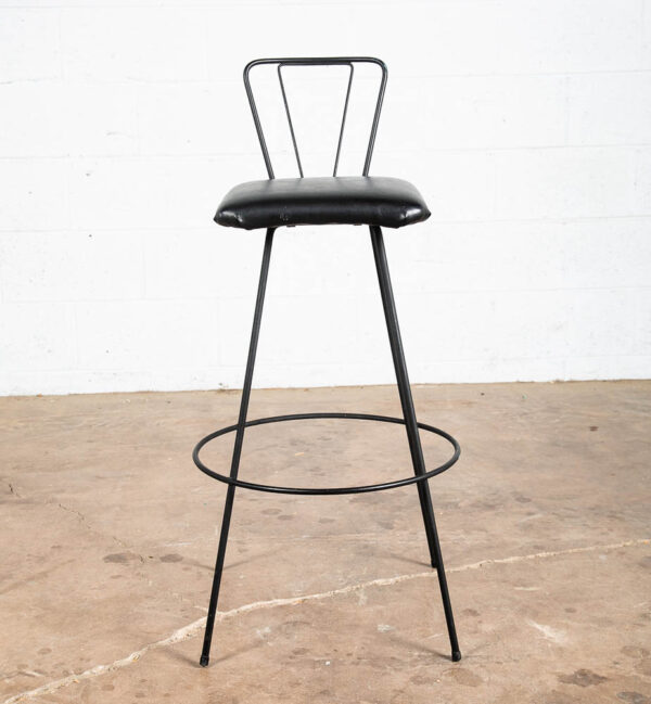 Mid Century Modern Bar Stool Black Metal Back 36.5" High Chair Mcm Round Vintage - Image 2