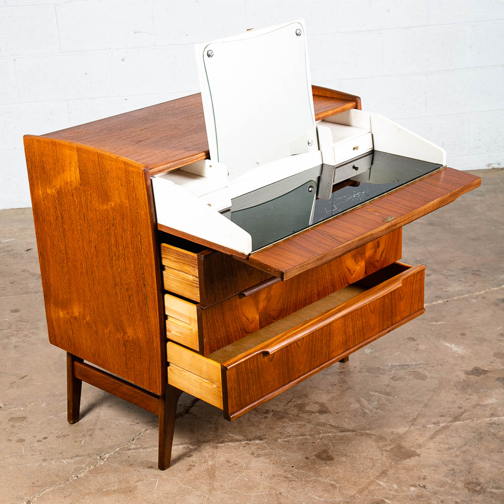 Mid Century Danish Modern Desk Vanity Office Teak 6 Drawer Vintage Denmark - Image 10